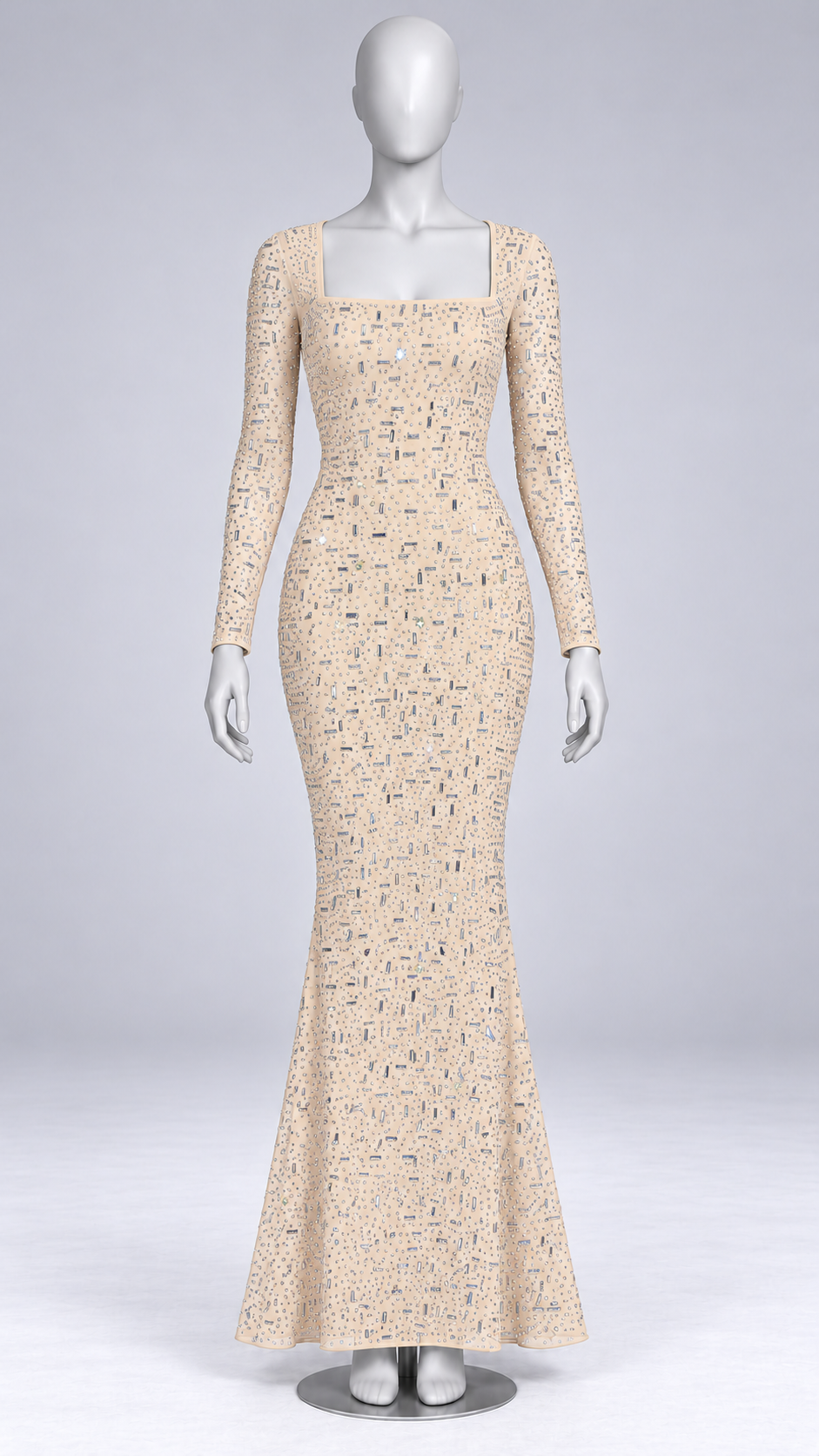 Amaryllis Sheer-Mesh Maxi — Apricot mannequin front