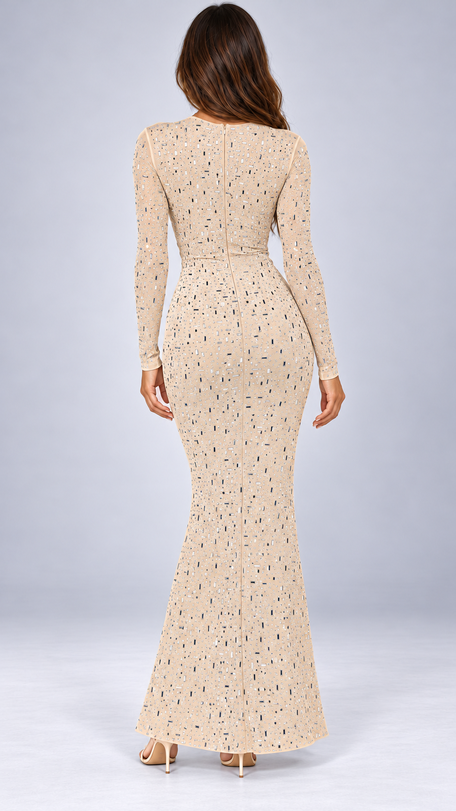 Amaryllis Sheer-Mesh Maxi — Apricot model back