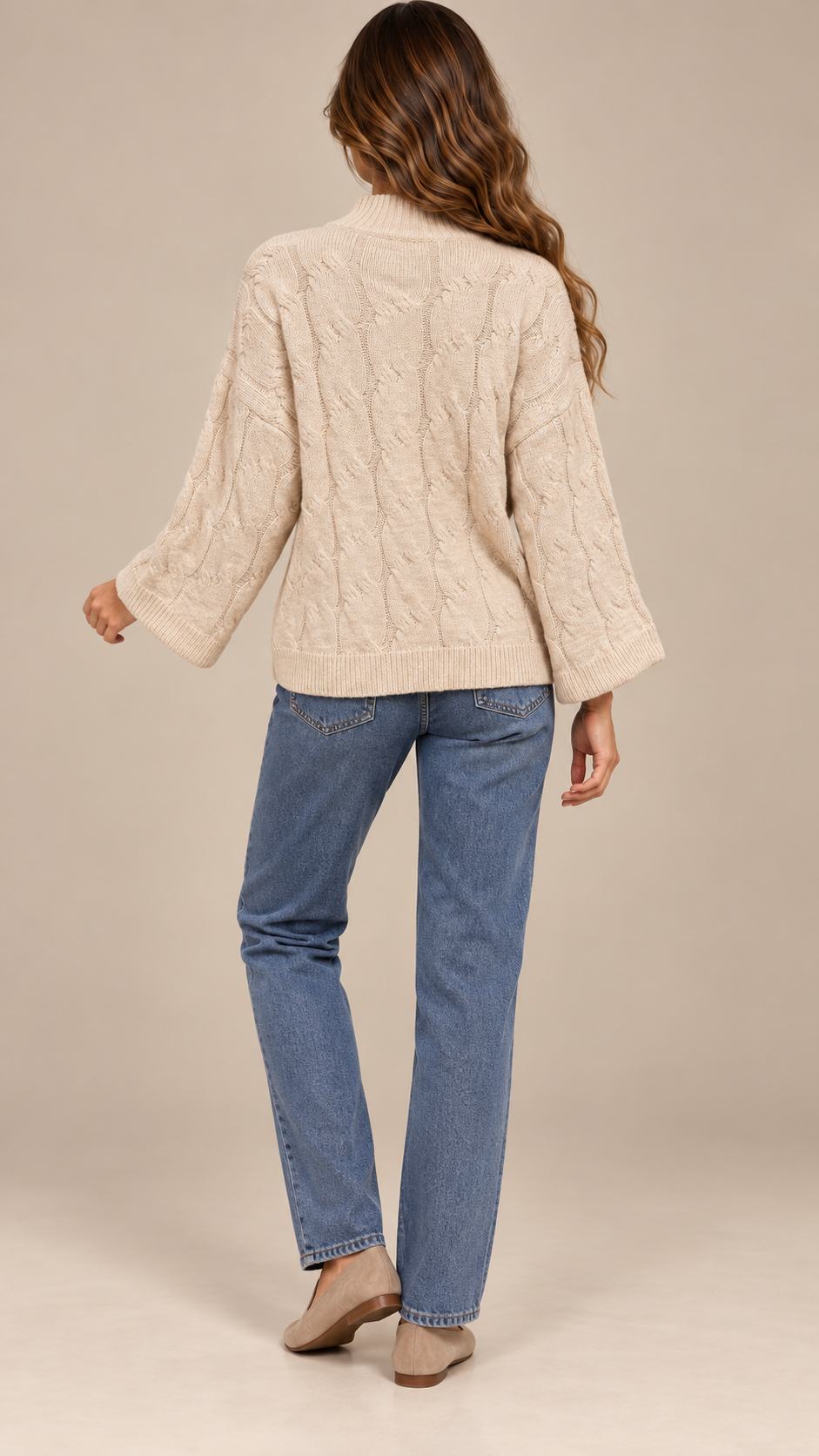 Bettina Cable Sweater — Apricot model back