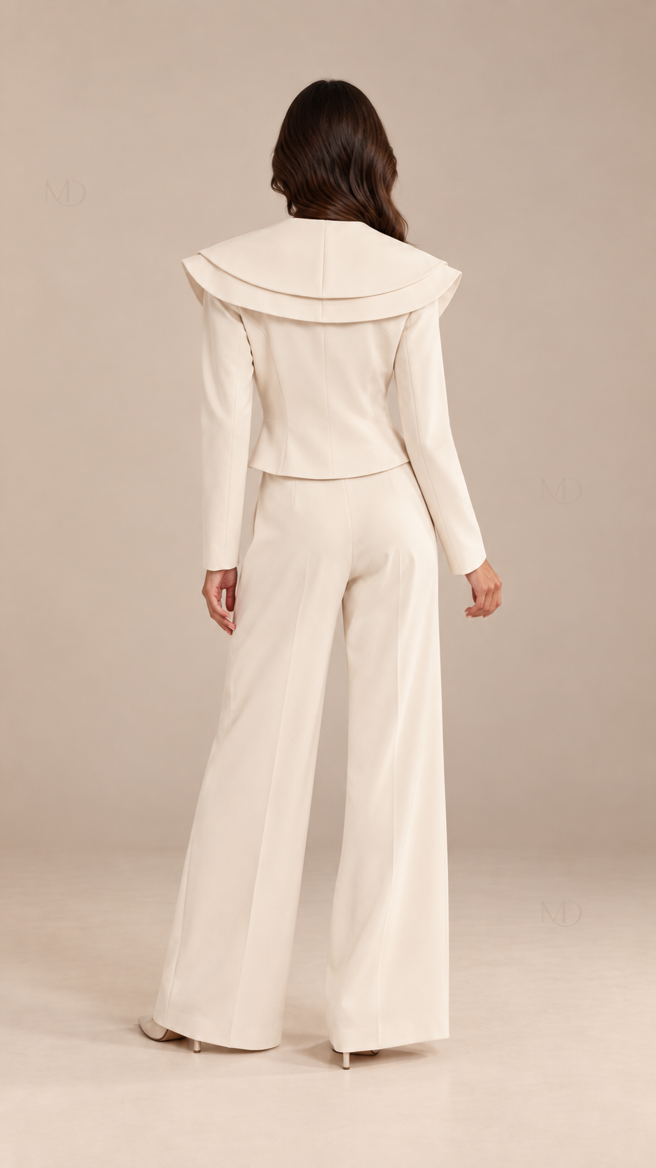 Celeste Wide-Lapel Suit Set — Apricot model back
