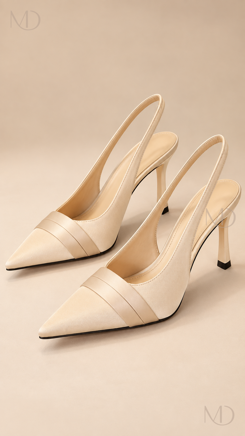 Aria champagne satin slingback heels product close-up