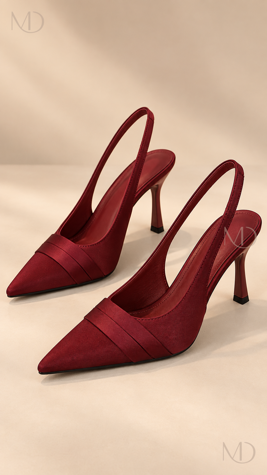 Aria wine-red satin slingback heels product close-up