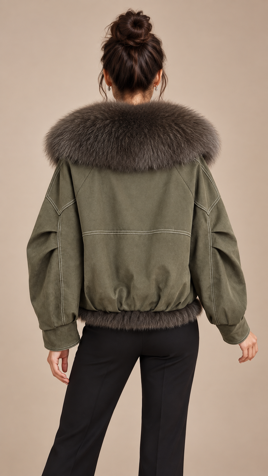 Selene Fox Collar Parka — Army Green model back