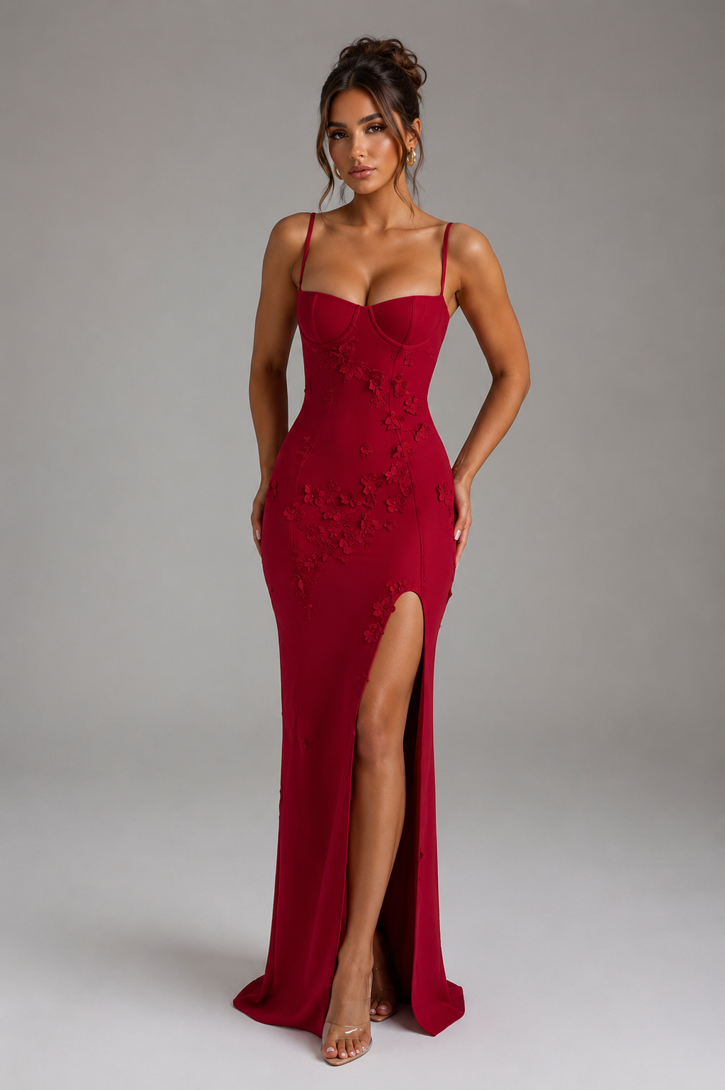 dalary maxi dress Color:Baby-Pink Heirloom Lace Gown | With a cupped bust Ultra Slim
