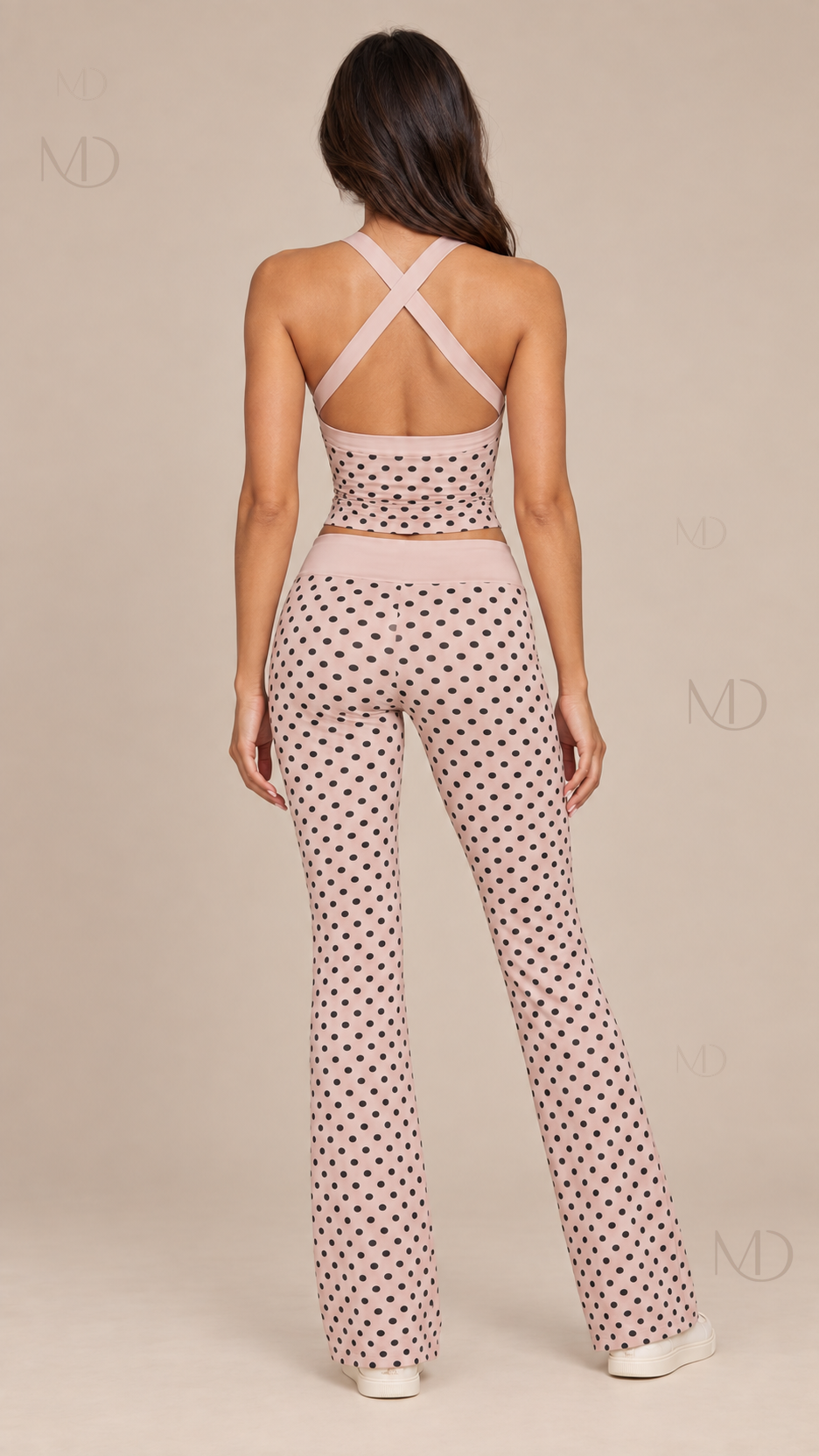 Willa Polka Dot Yoga Set — Ballet Pink Set model back