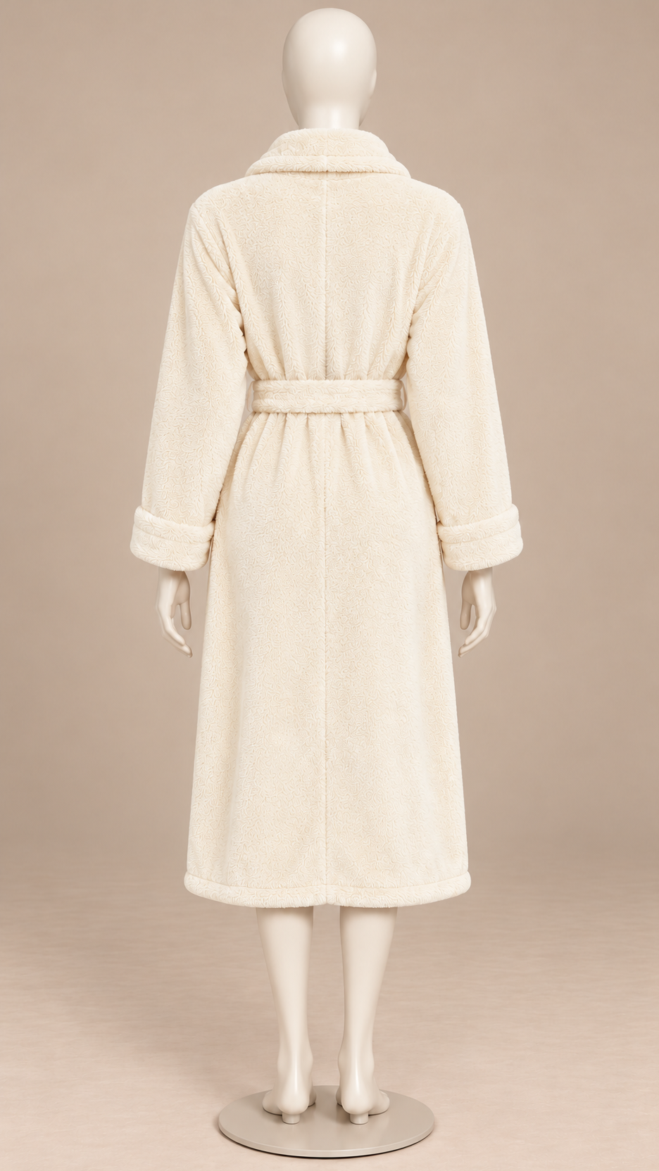 Clarabel Heart-Stitch Robe — Beige mannequin back