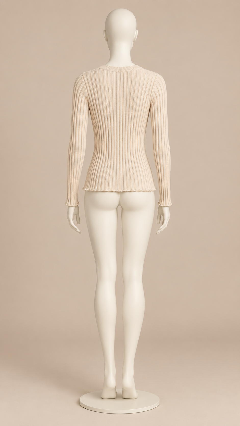 Fenella Ribbed Button Top — Beige mannequin back
