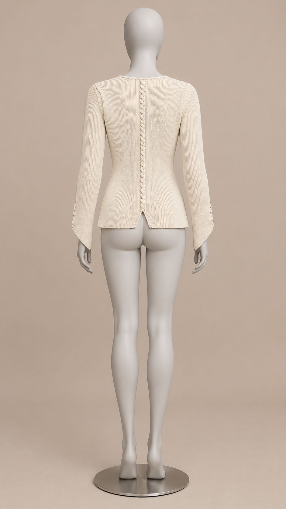 Bronagh Braided-Trim Cardigan — Beige mannequin back