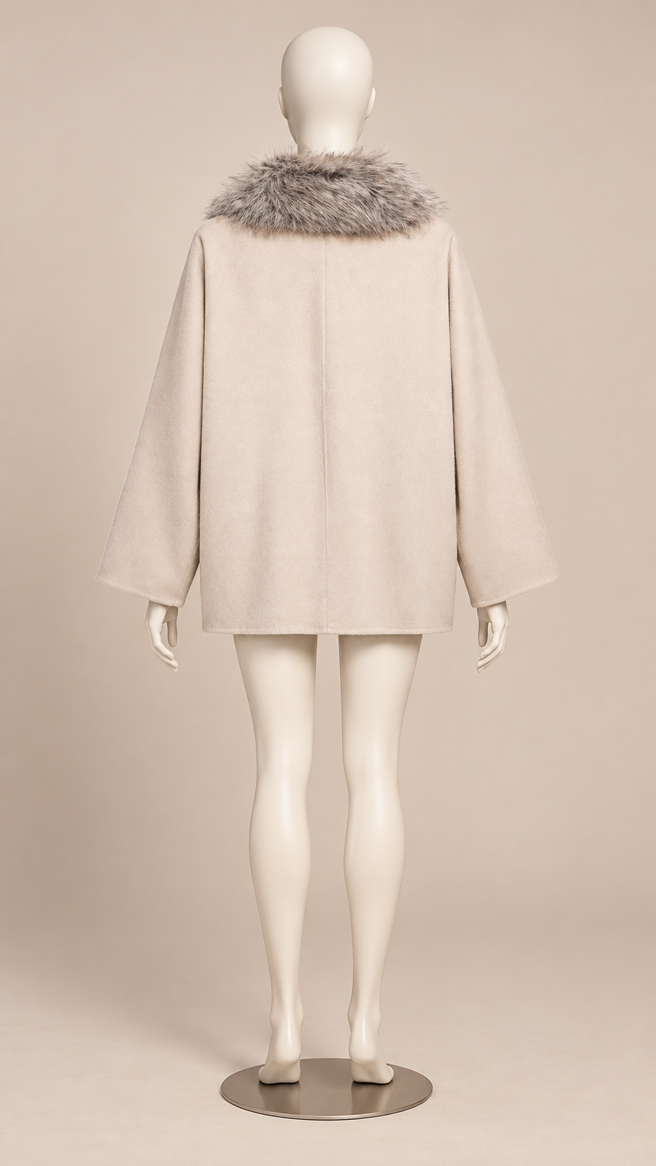 Delphia Plush-Collar Coat — Beige mannequin back