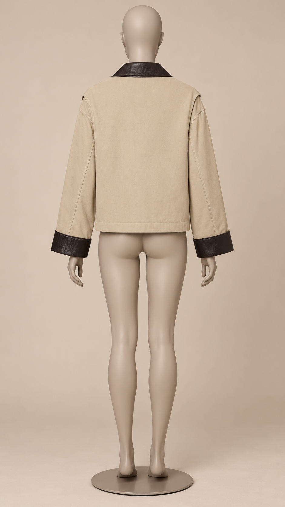 Rosalba Contrast-Collar Jacket — Beige mannequin back