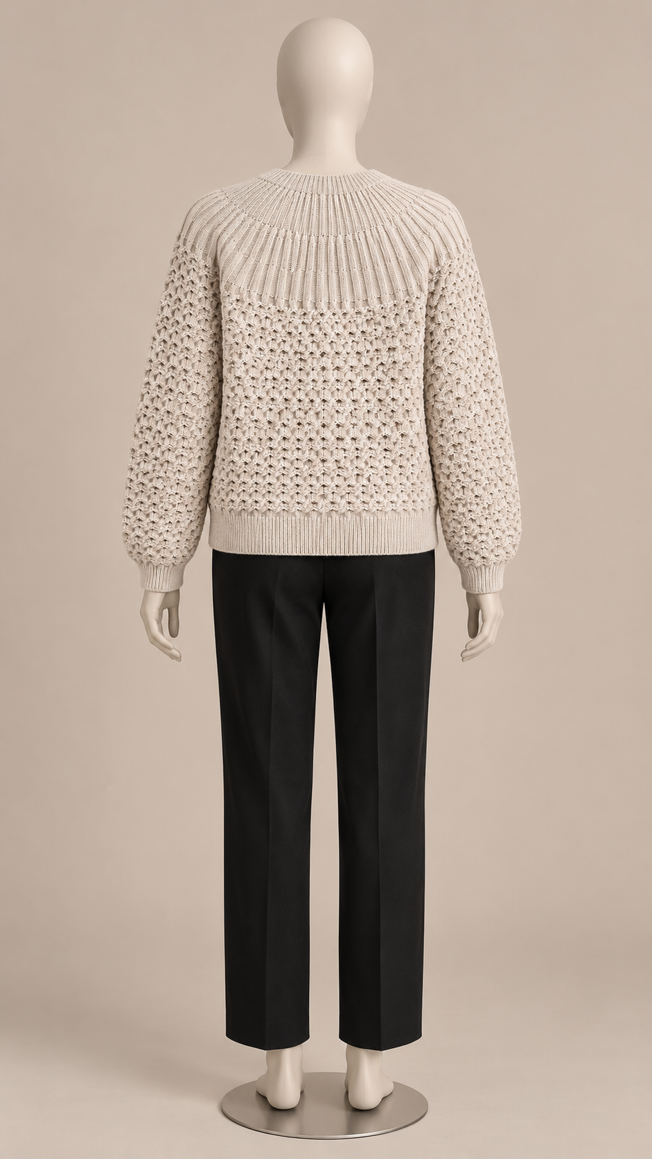 Astrid Honeycomb Cardigan — Beige mannequin back