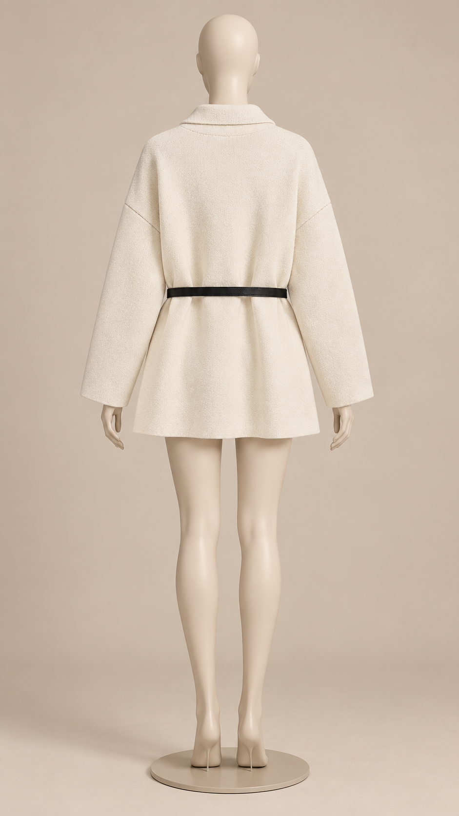 Philippine Sash-Belt Cardigan — Beige mannequin back
