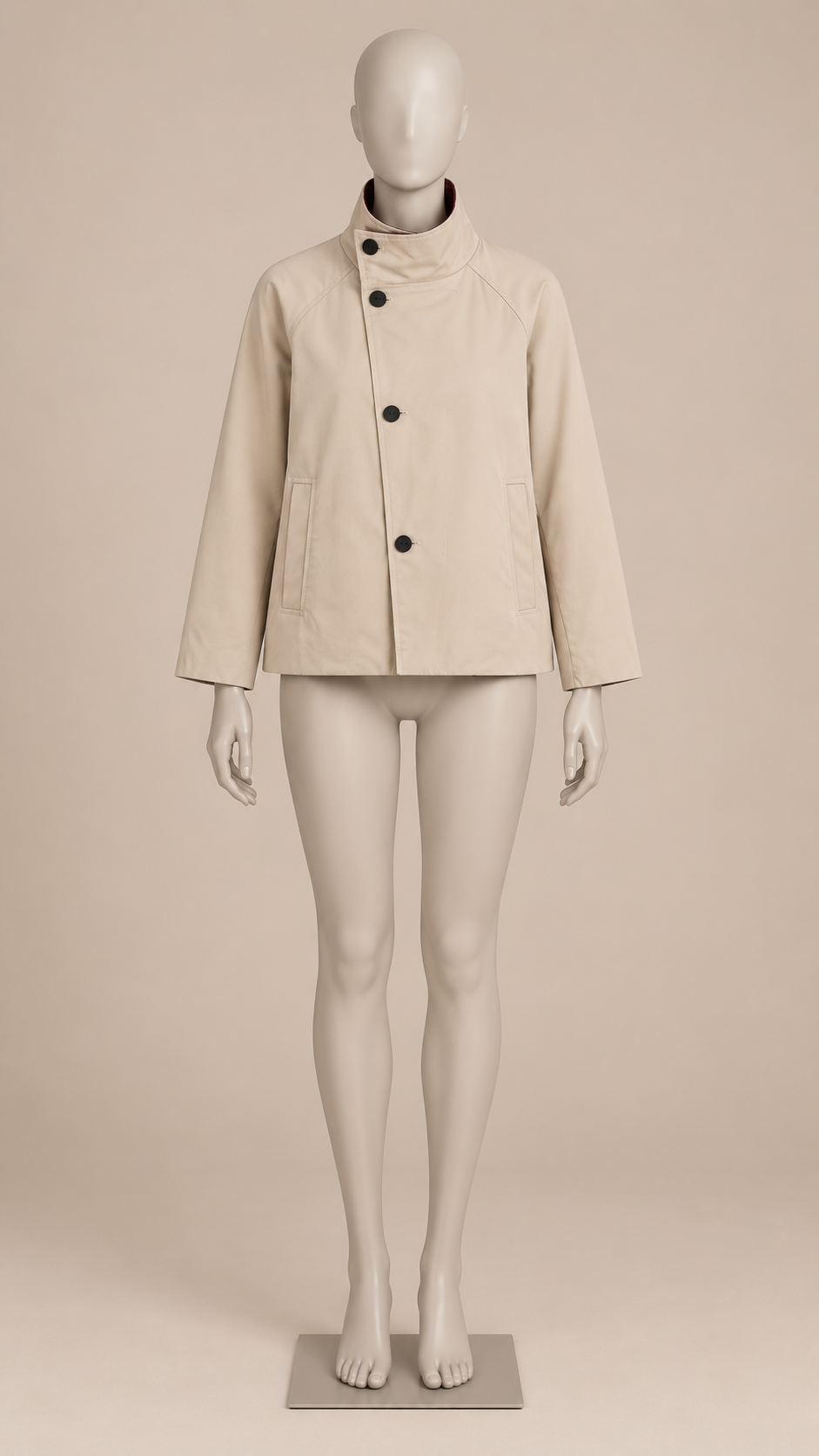 Henriette Raglan Jacket — Beige mannequin front