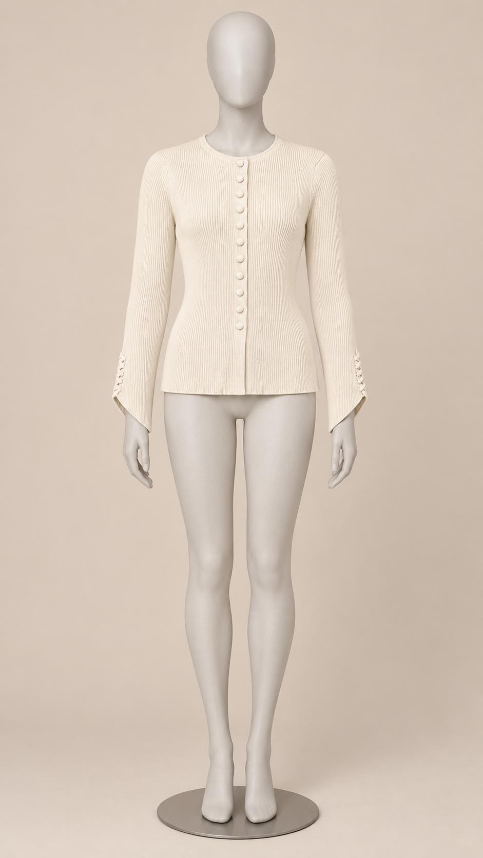 Bronagh Braided-Trim Cardigan — Beige mannequin front