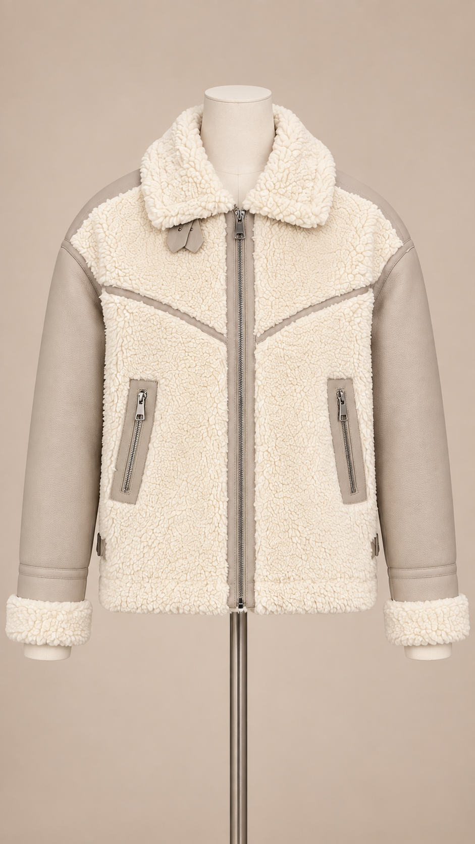 Marguerite Aviator Jacket — Beige mannequin front