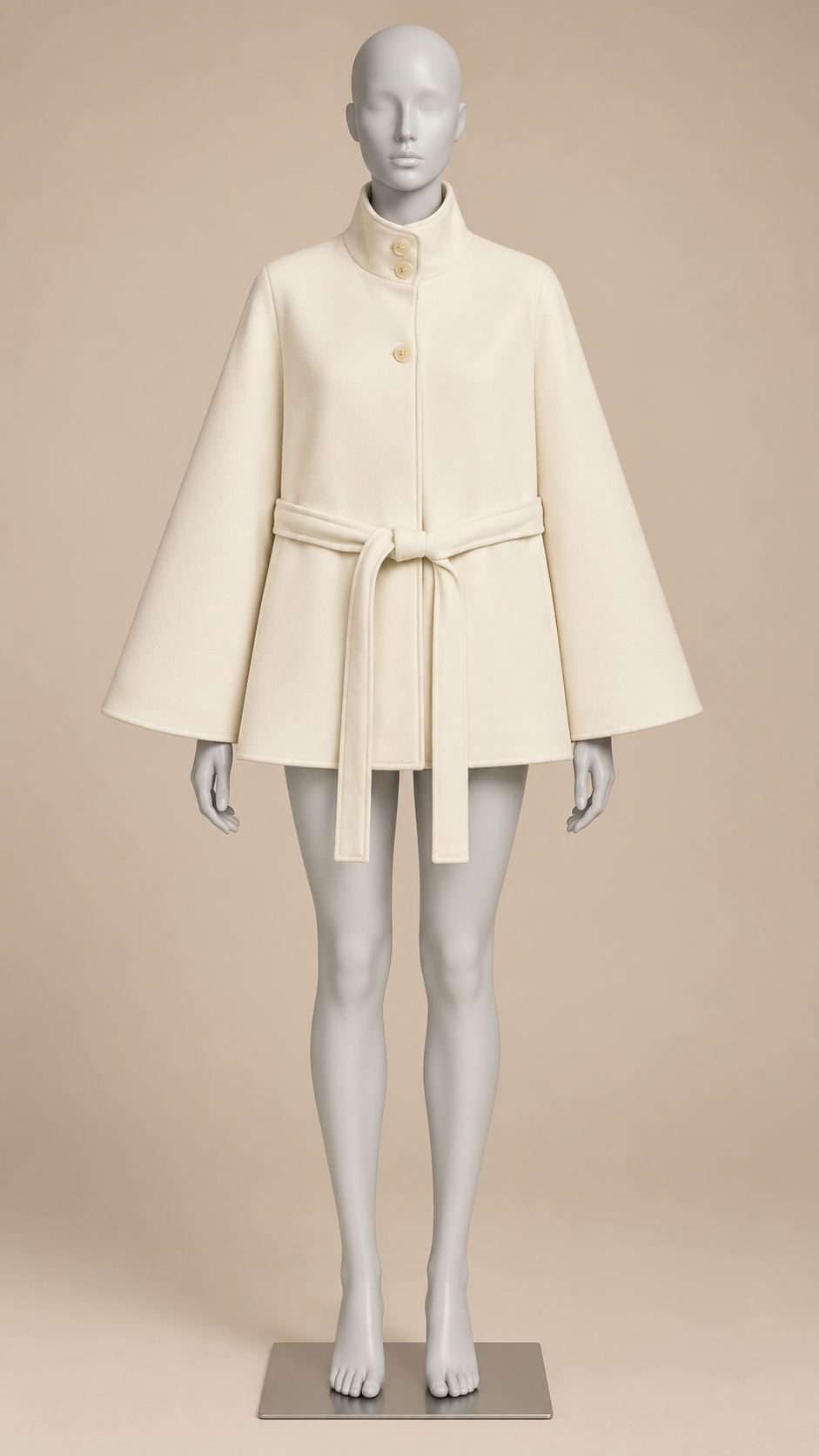 Antonella Cape Coat — Beige mannequin front