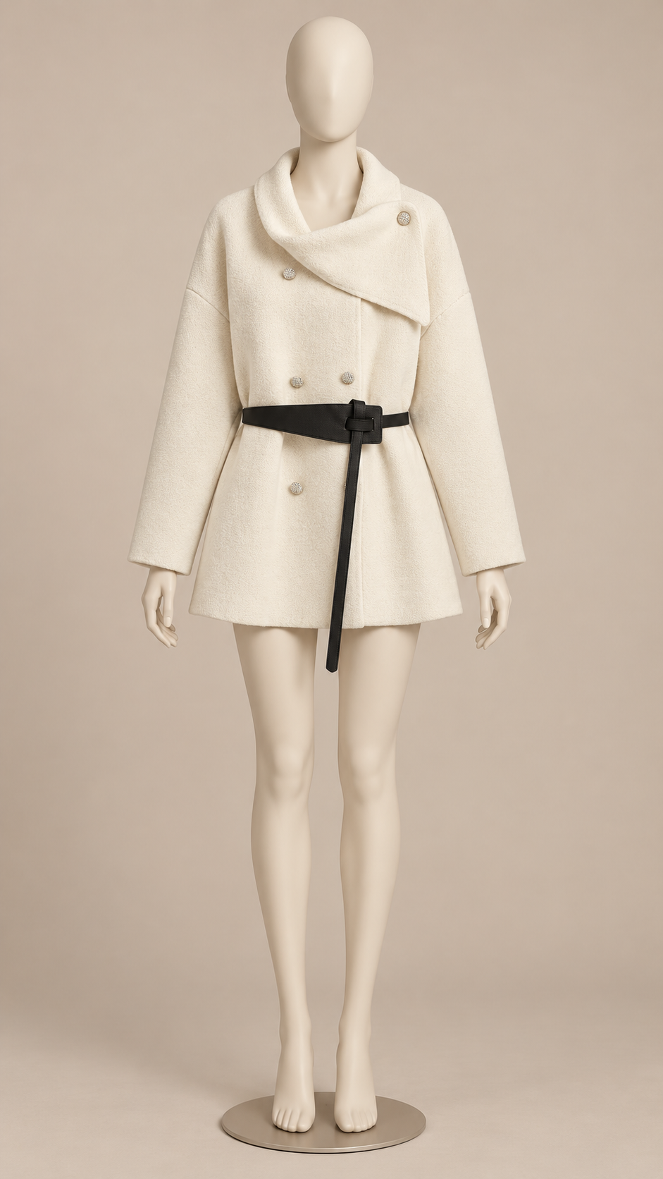 Philippine Sash-Belt Cardigan — Beige mannequin front