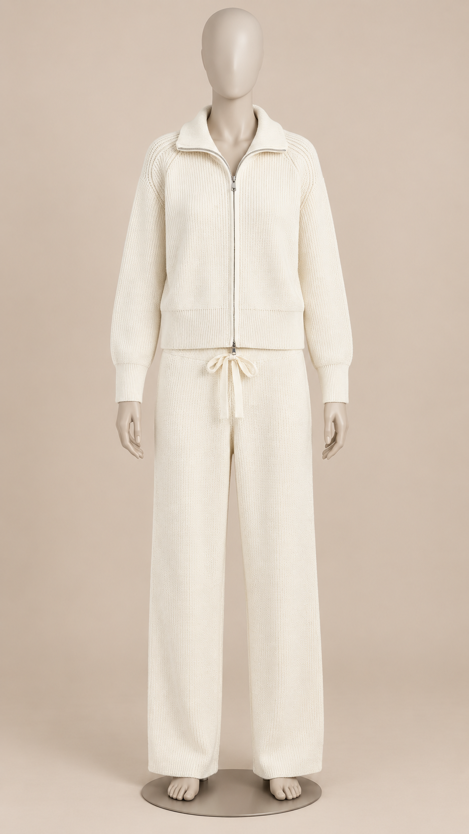 Brielle Zip-Collar Lounge Set — Beige mannequin front