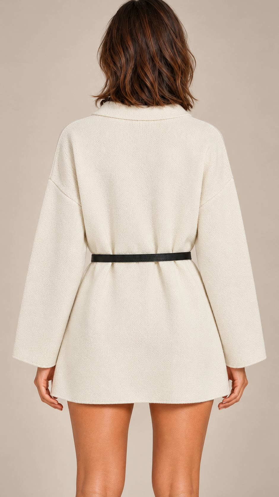 Philippine Sash-Belt Cardigan — Beige model back