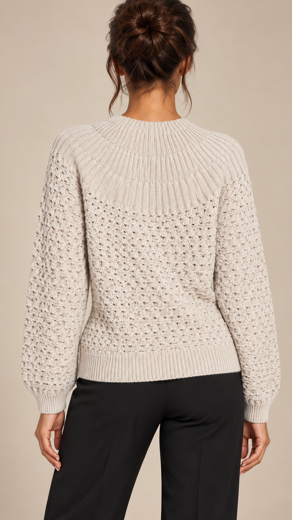 Astrid Honeycomb Cardigan — Beige model back