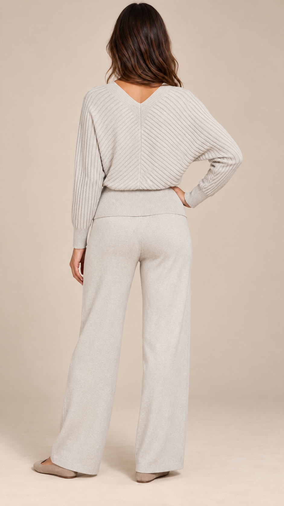 Briony Crisscross Pant Set — Beige model back