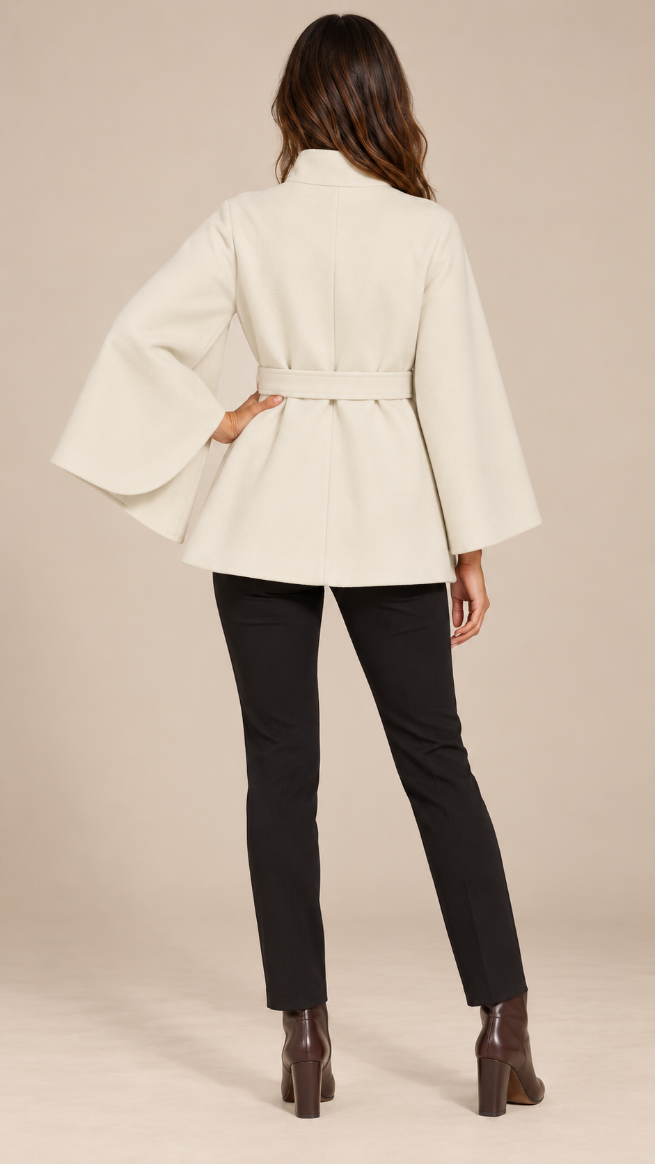 Antonella Cape Coat — Beige model back
