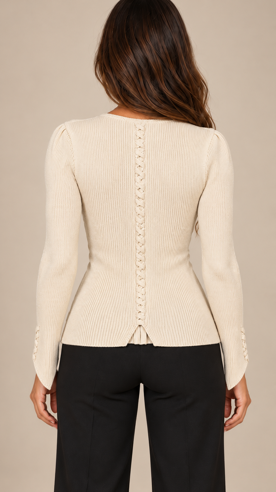 Bronagh Braided-Trim Cardigan — Beige model back