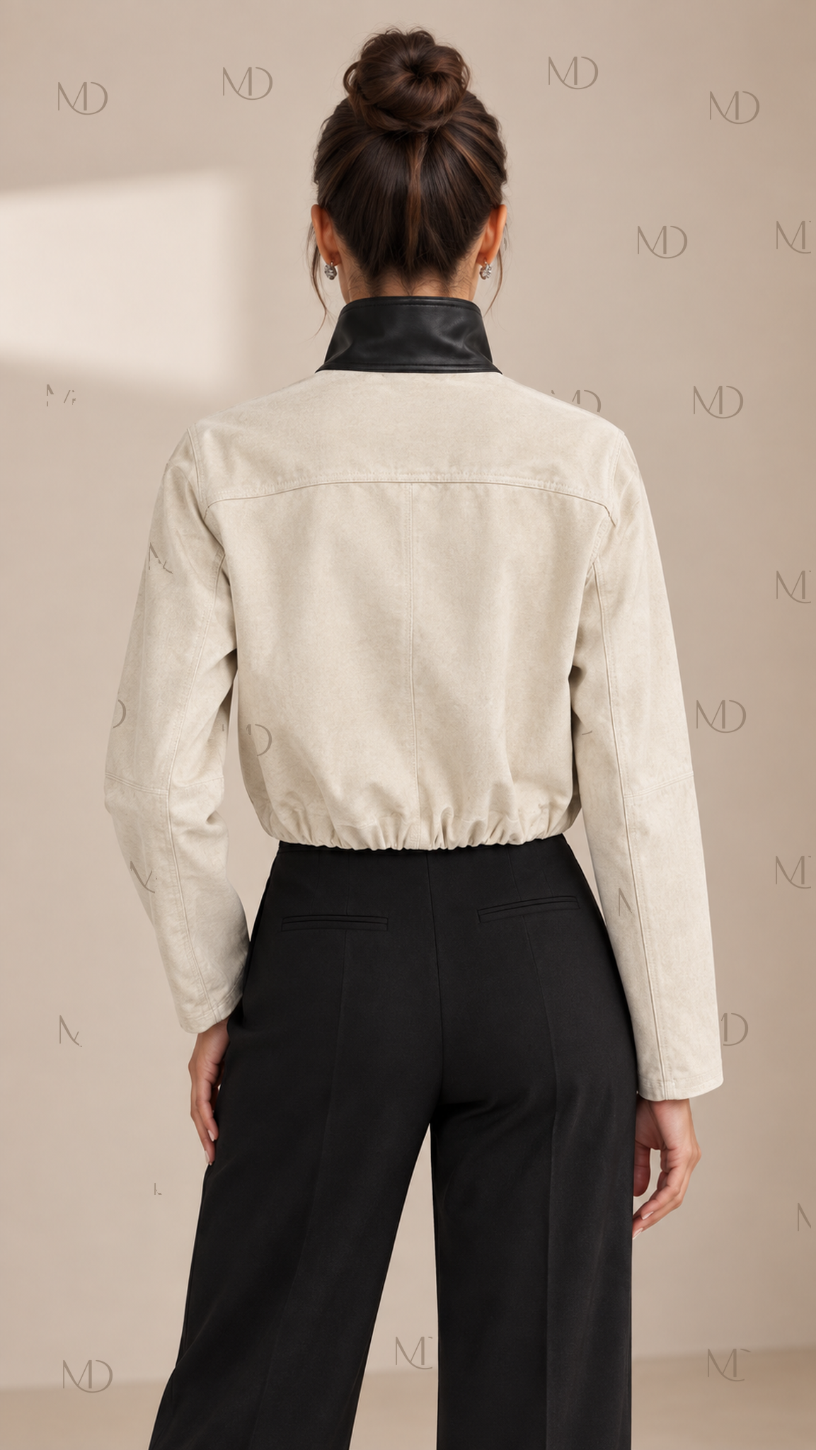 Sloane Contrast Collar Jacket — Beige model back