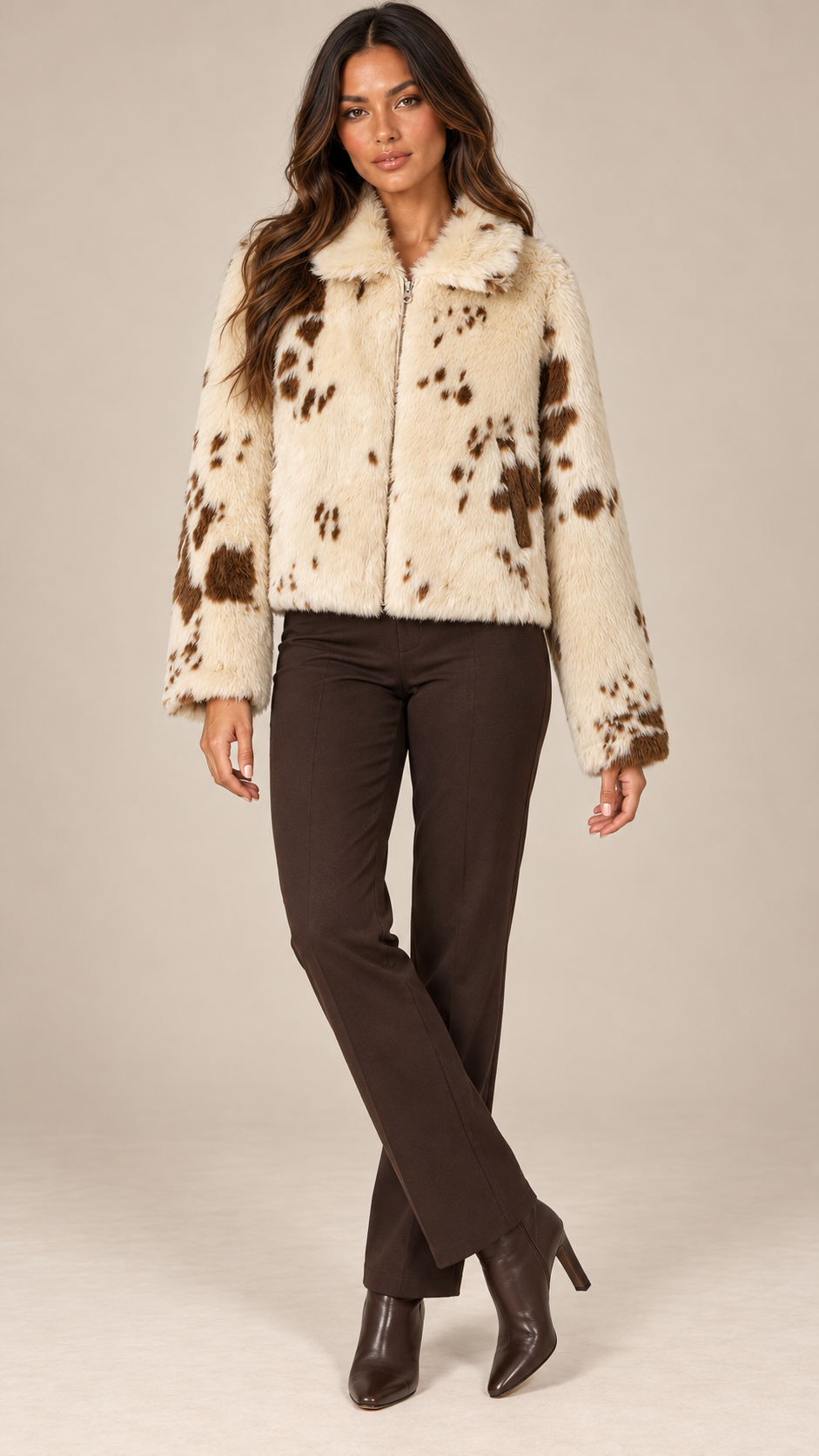 Gaia Dappled Jacket — Beige model front