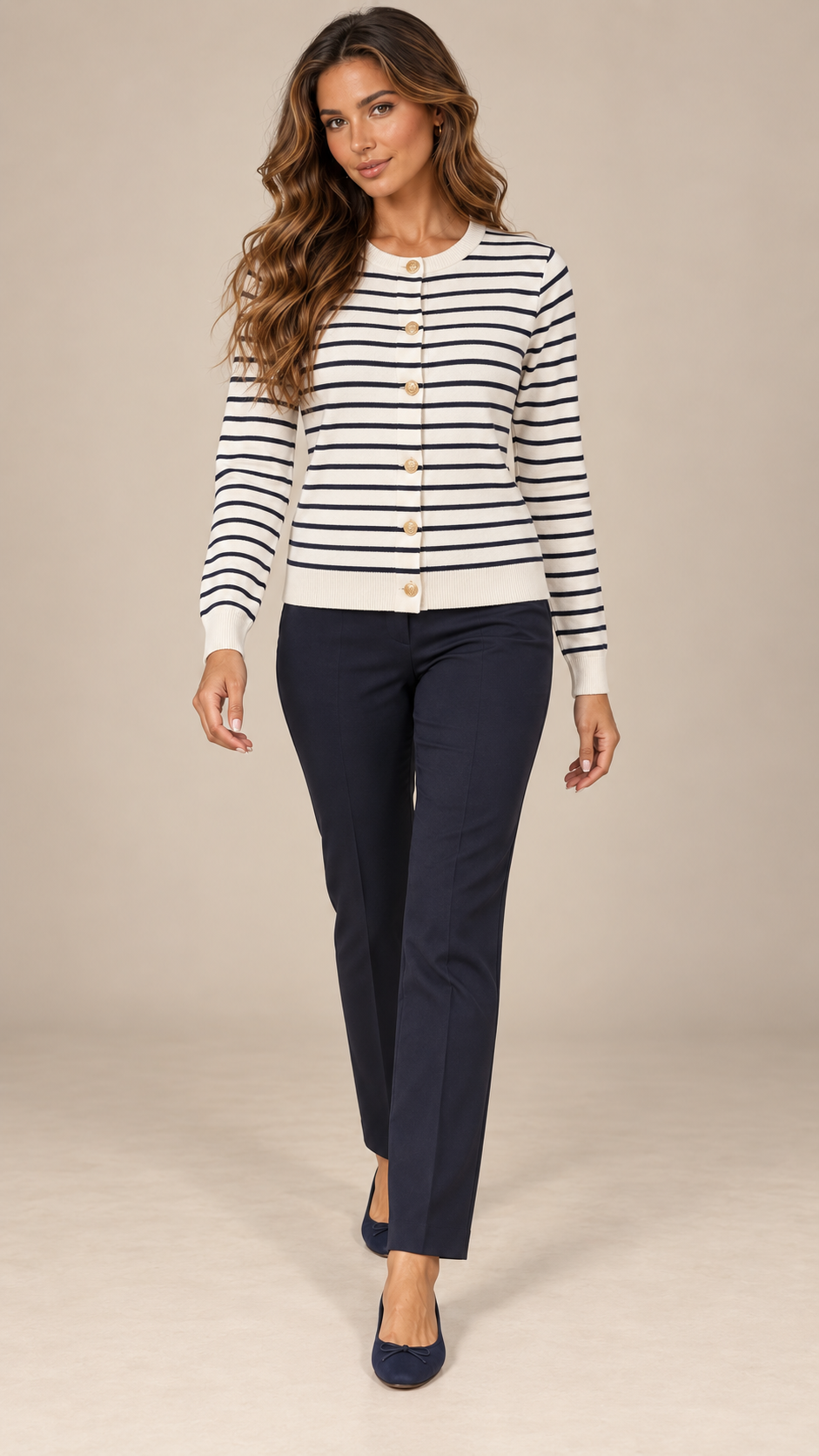 Leontine Breton Cardigan — Beige model front