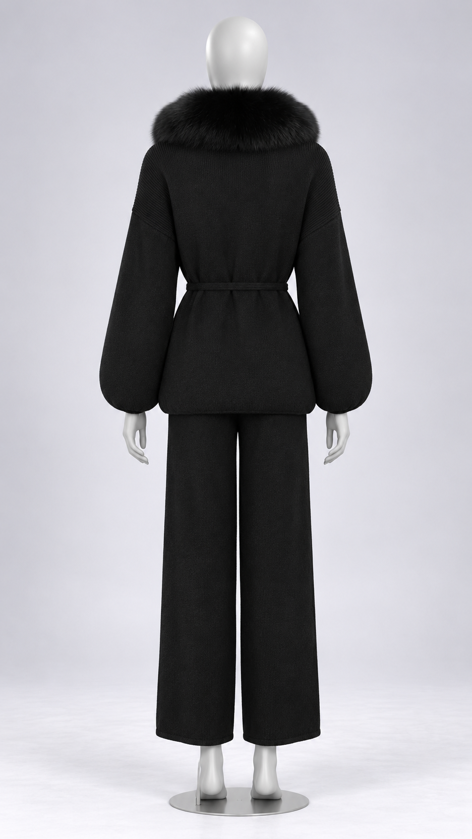 Margit Fox-Collar Knit Set — Black + Black mannequin back