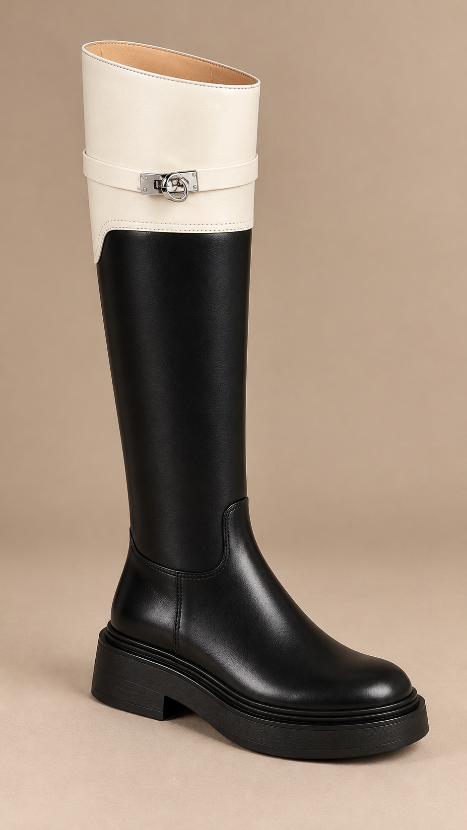 Bettany Contrast-Cuff Boot — Black & Ivory product only