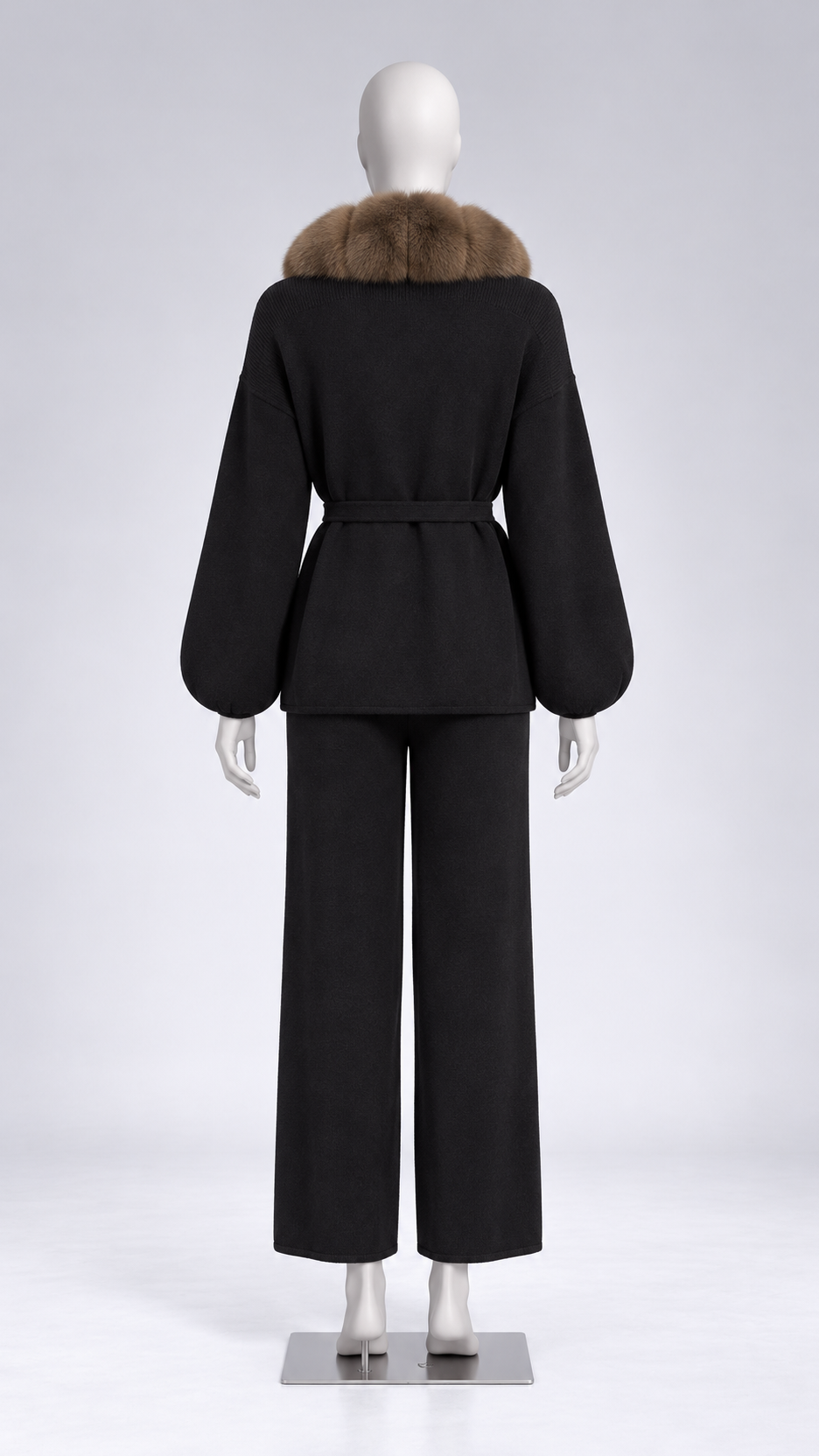 Margit Fox-Collar Knit Set — Black + Light Coffee mannequin back