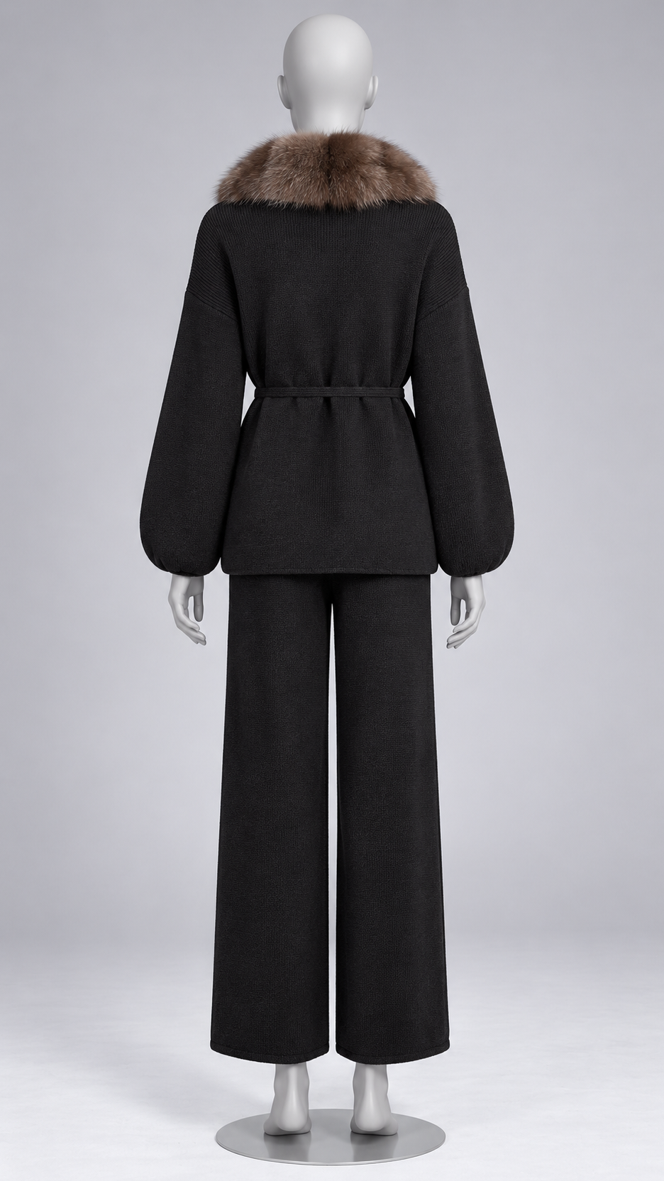 Margit Fox-Collar Knit Set — Black + Mink mannequin back