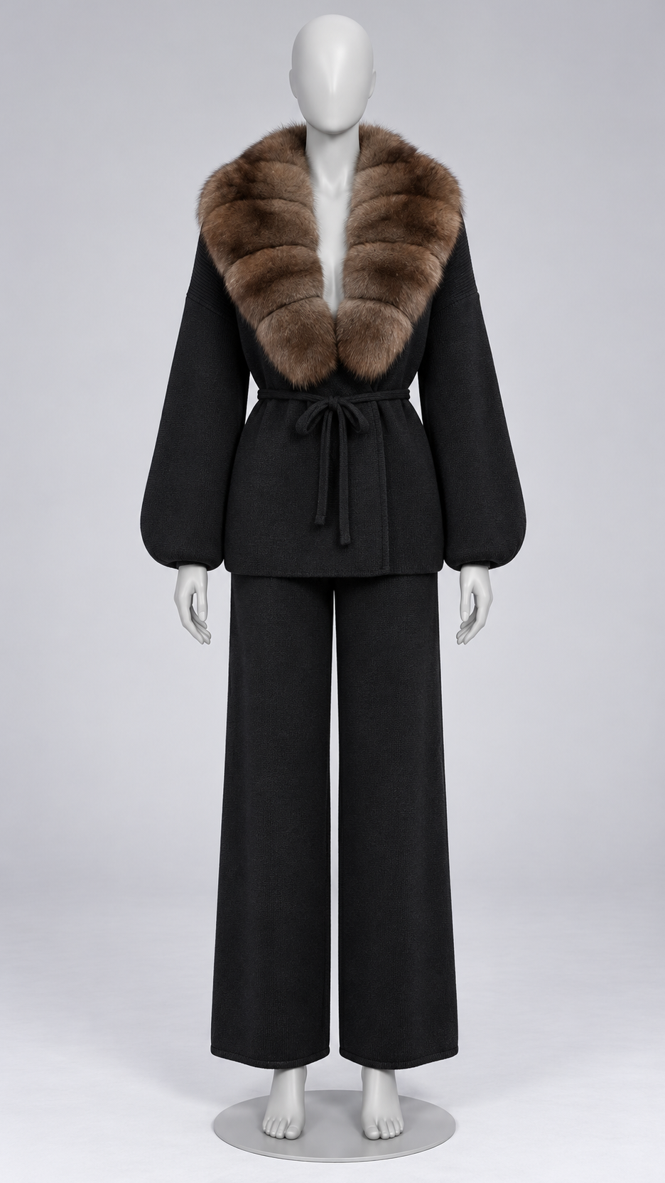 Margit Fox-Collar Knit Set — Black + Mink mannequin front