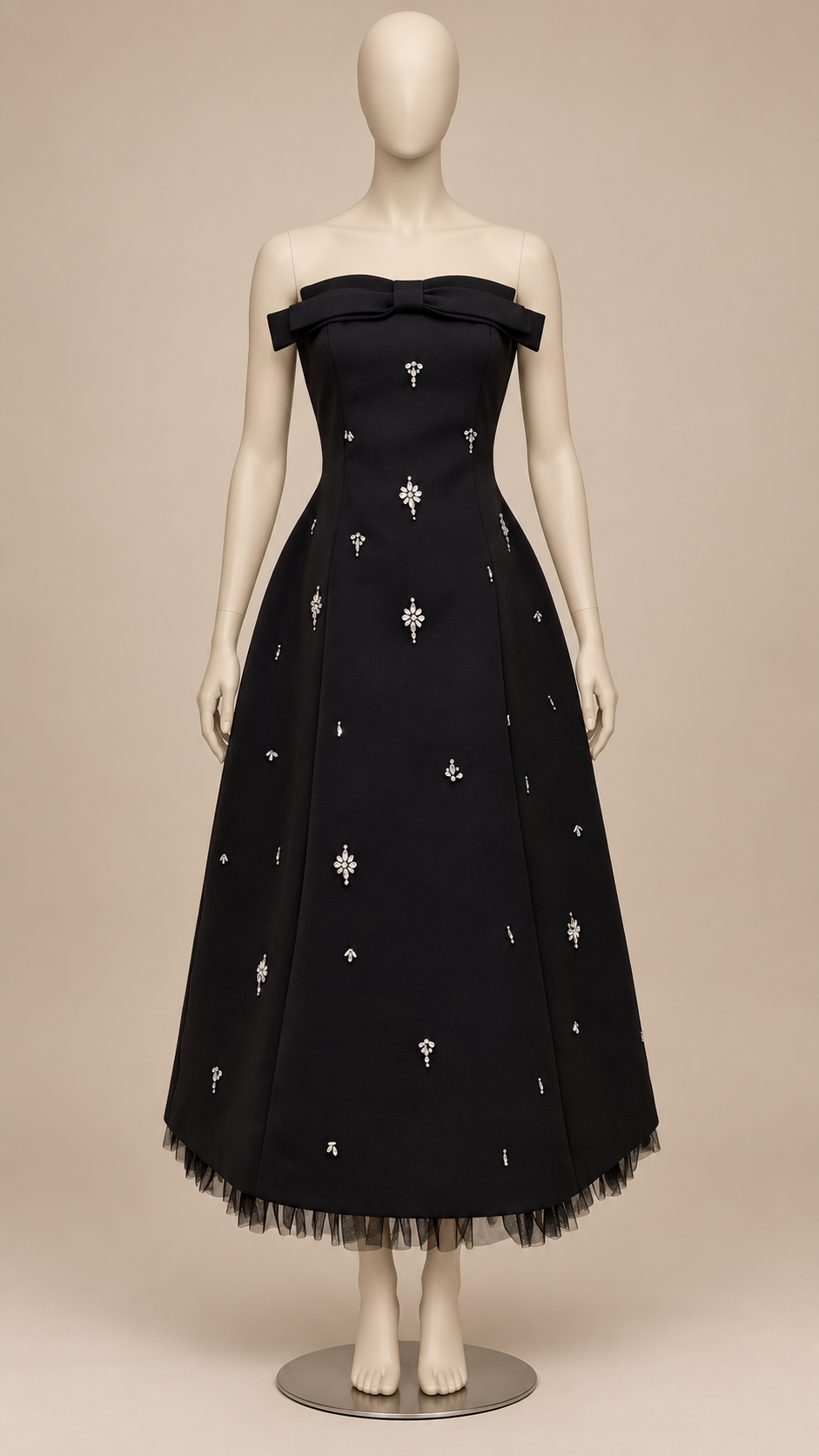 Eulalie Crystal Bandeau Dress — Black Long mannequin front