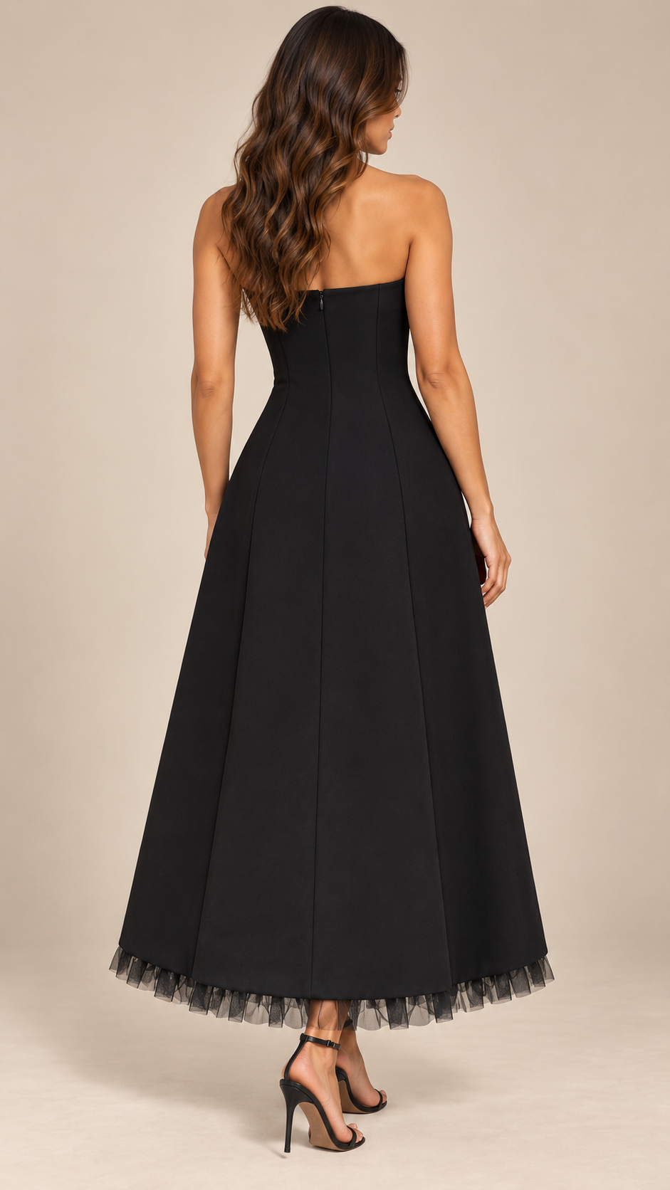 Eulalie Crystal Bandeau Dress — Black Long model back