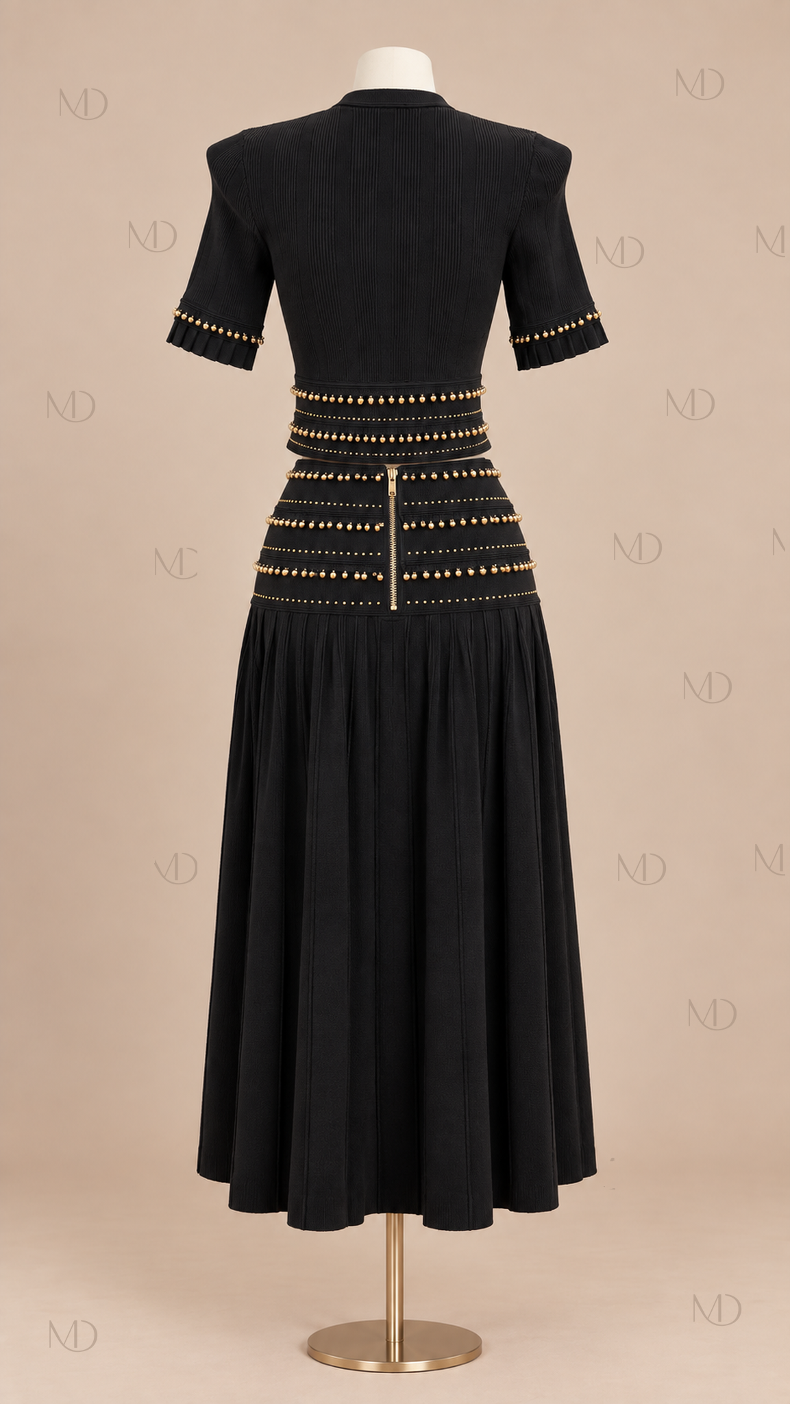 Seraphine Beaded Knit Skirt Set — Black mannequin back
