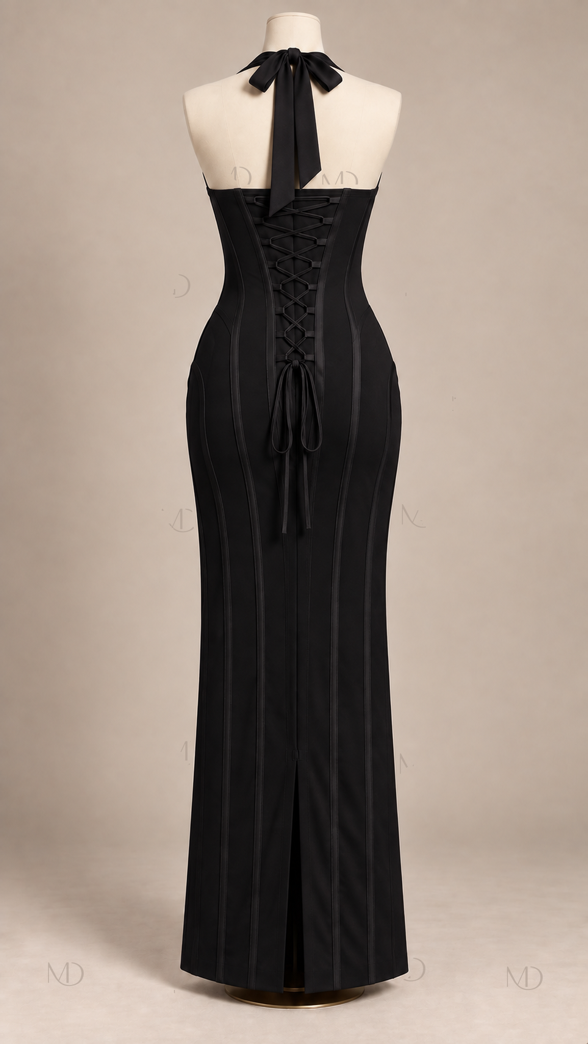 Valentina Halter Corset Maxi Dress — Black mannequin back