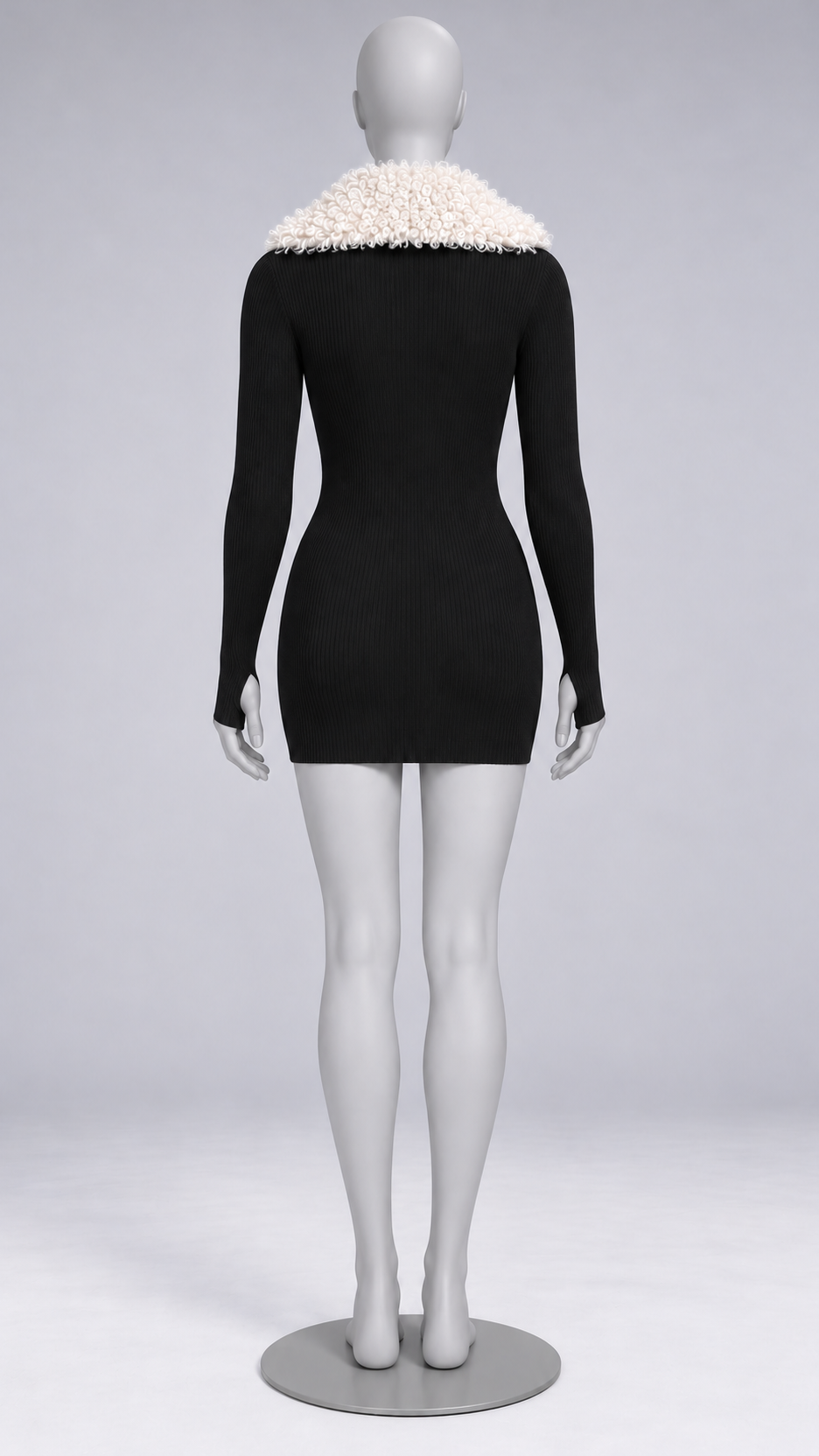 Lisette Teddy-Collar Mini — Black mannequin back