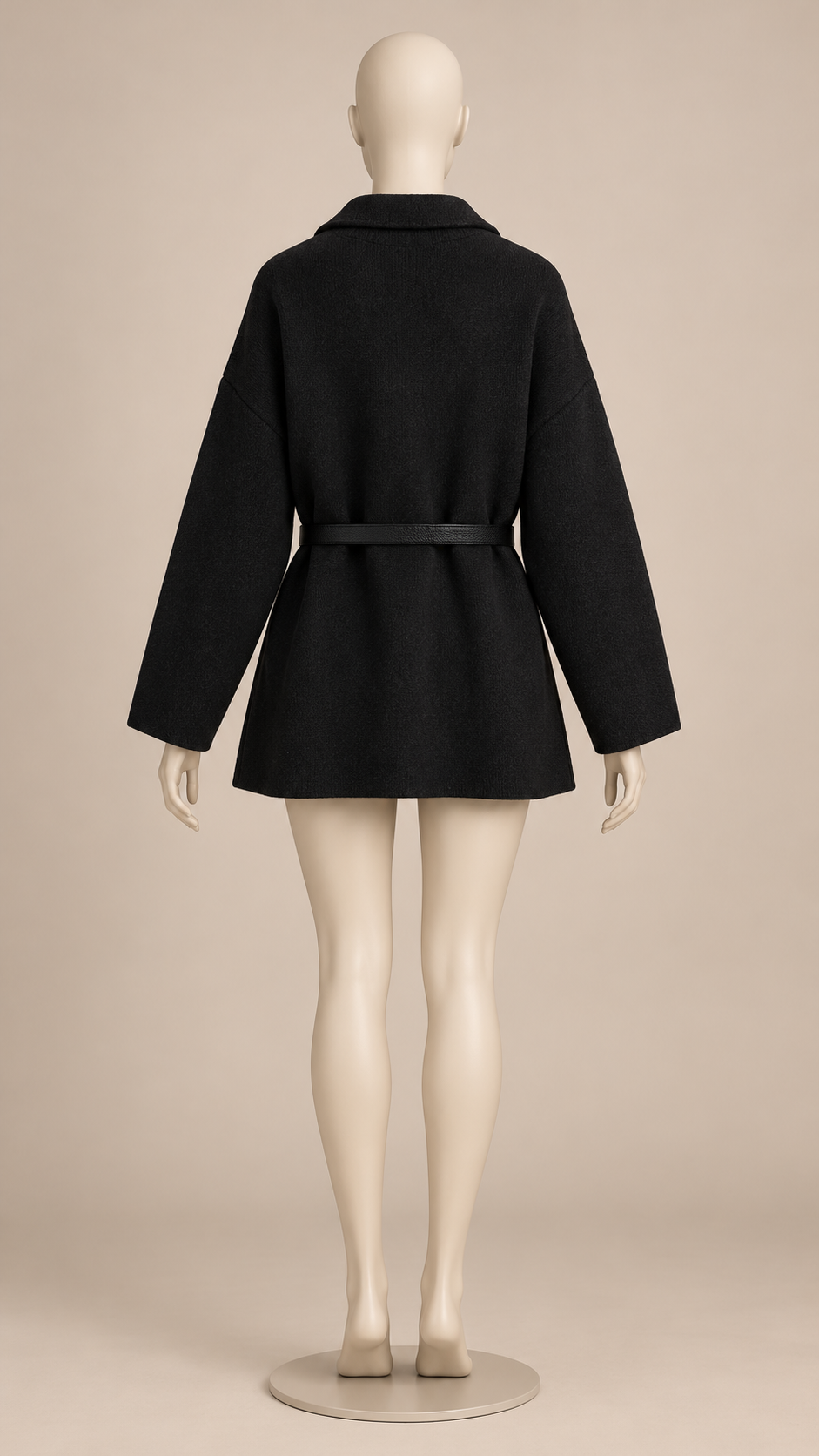 Philippine Sash-Belt Cardigan — Black mannequin back