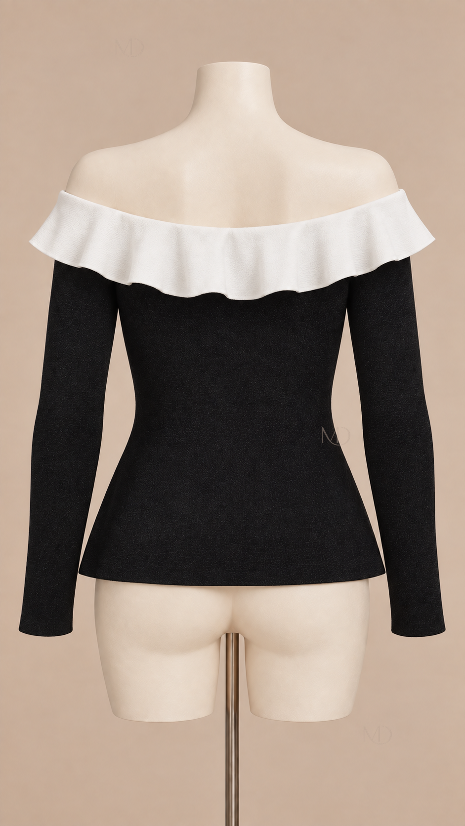 Colette Ruffle Off-Shoulder Top — Black mannequin back