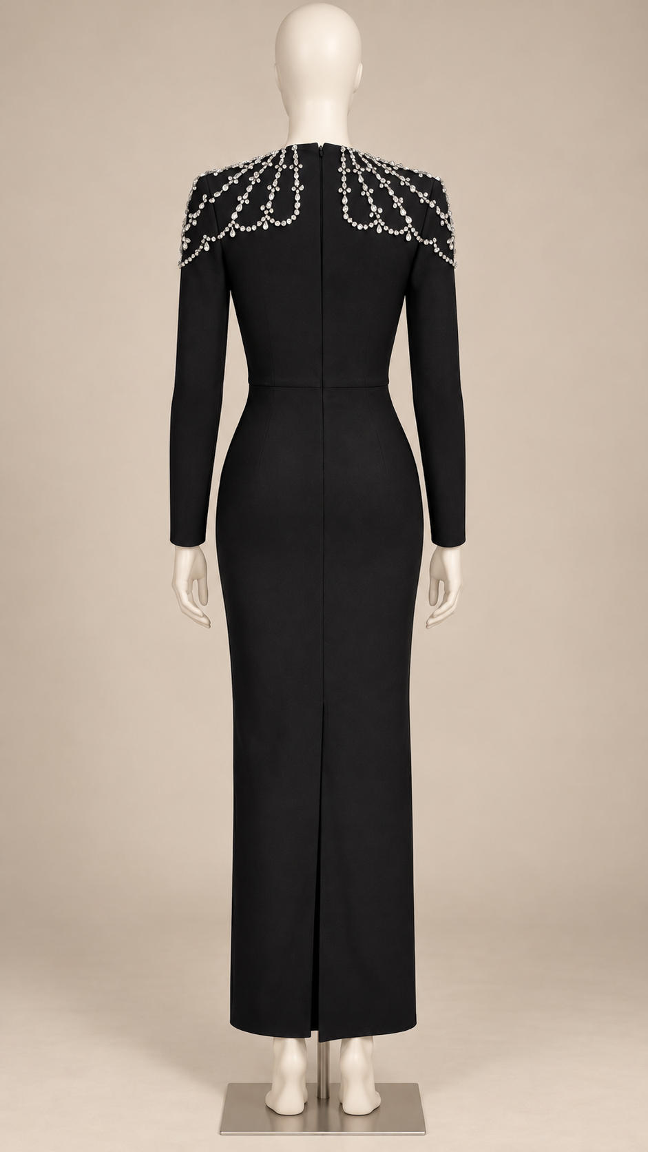 Calanthe Jeweled-Shoulder Maxi — Black mannequin back