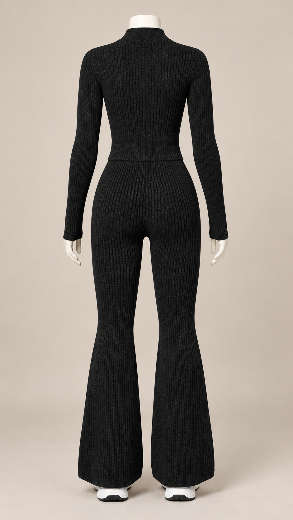 Nova Ribbed Flare Yoga Set — Black mannequin back