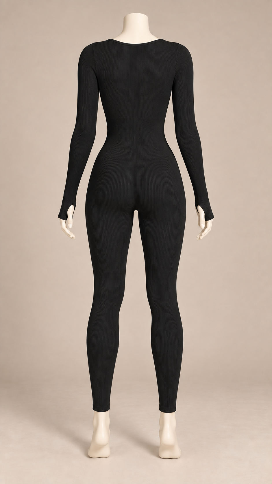 Sienna Ribbed Yoga Jumpsuit — Black mannequin back