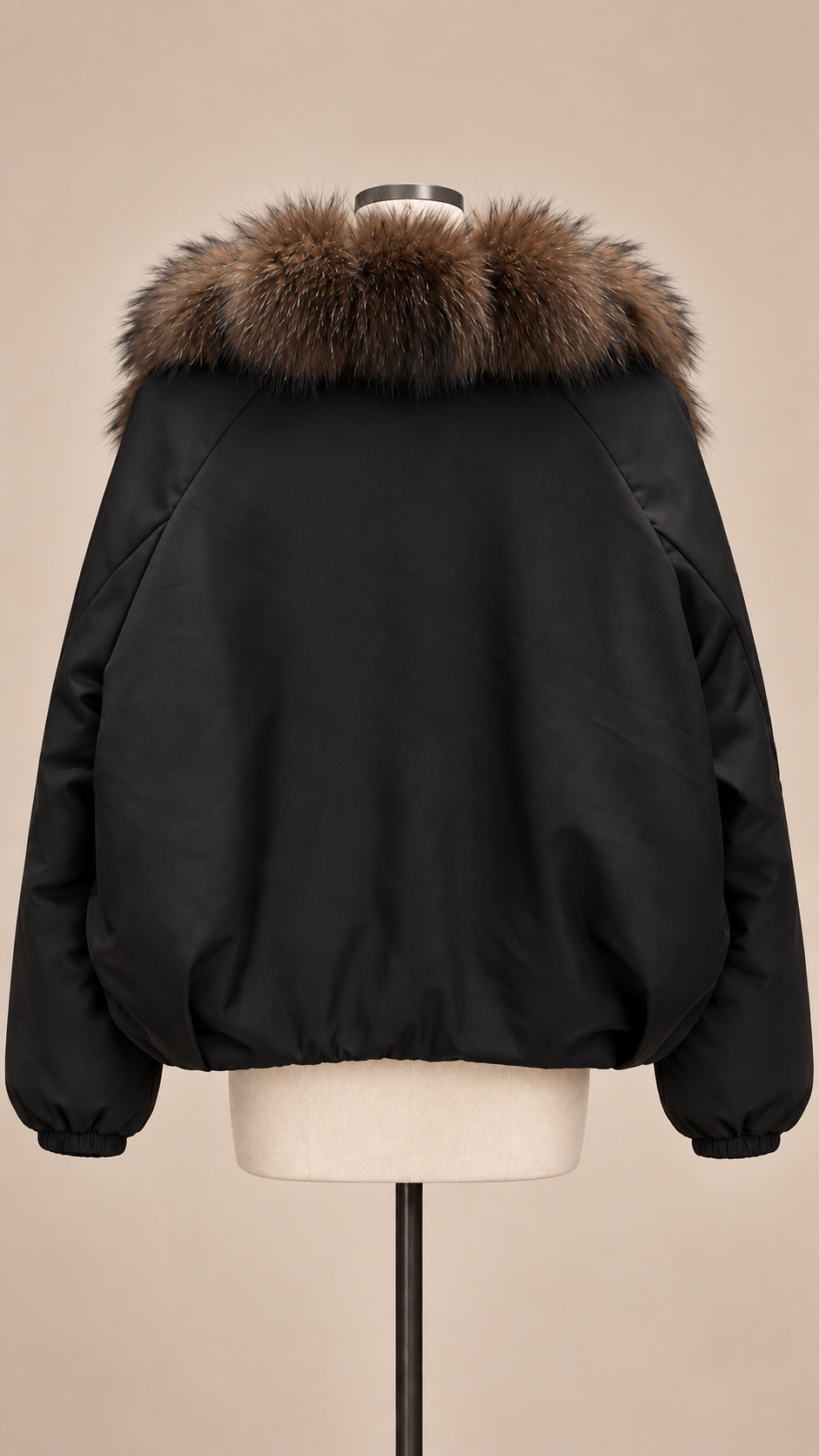 Seraphine Fur-Collar Puffer — Black mannequin back