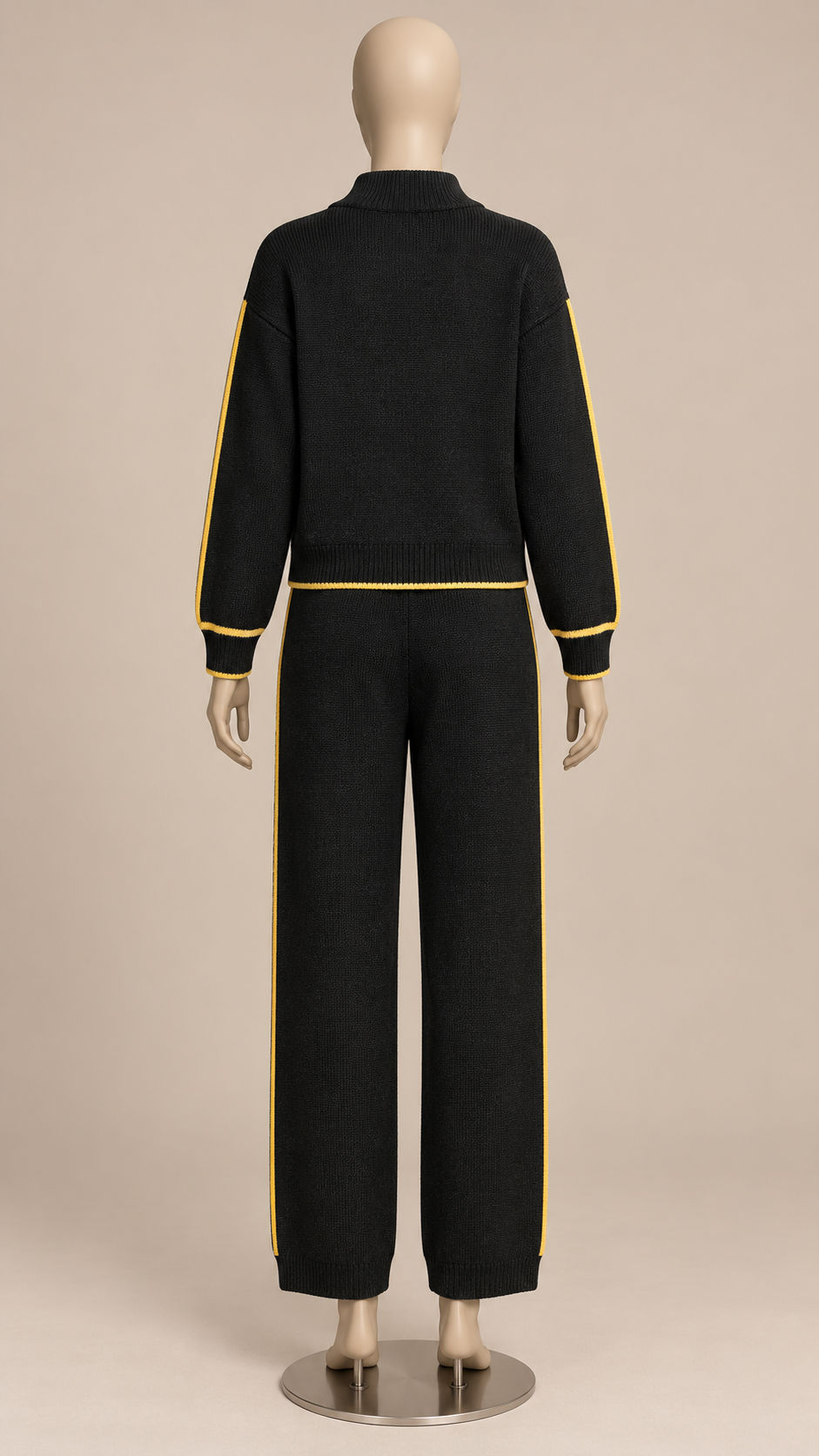 Henrietta Piped Knit Set — Black mannequin back