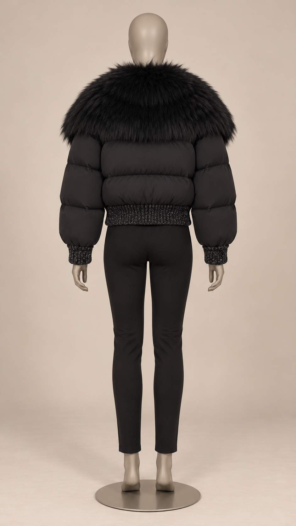 Svetlana Fox-Collar Puffer — Black mannequin back