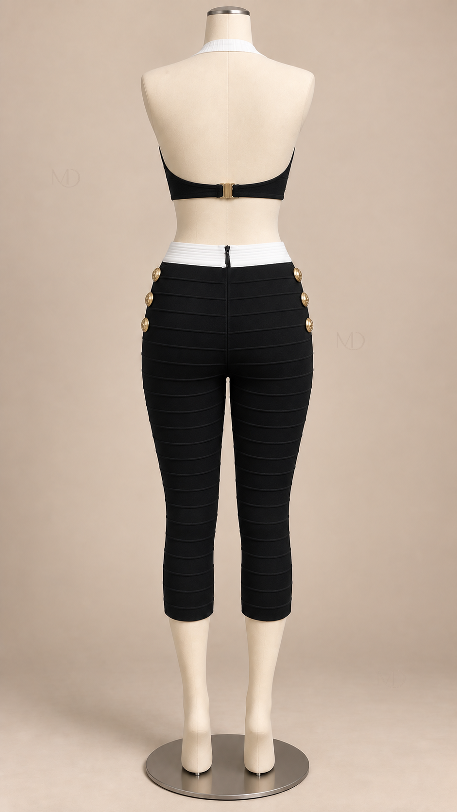 Odette Buckle Bandage Set — Black mannequin back