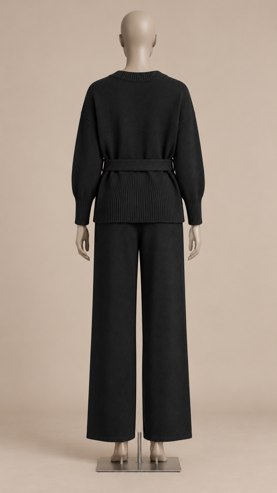 Augusta Wide-Leg Knit Set — Black mannequin back